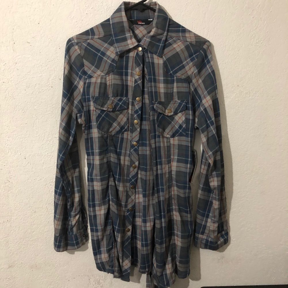 1955 Vintage Plaid Button Down Self Belt Shirt Size Juniors‎ XL NWT